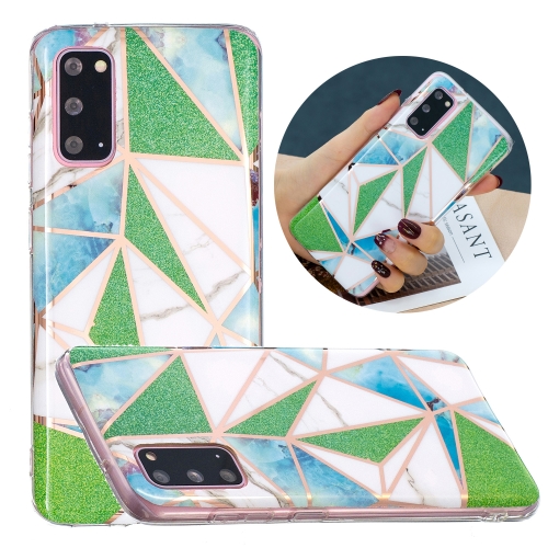 

For Samsung Galaxy S20+ Flat Plating Splicing Gilding Protective Case(Green Triangle Body Color Matching)