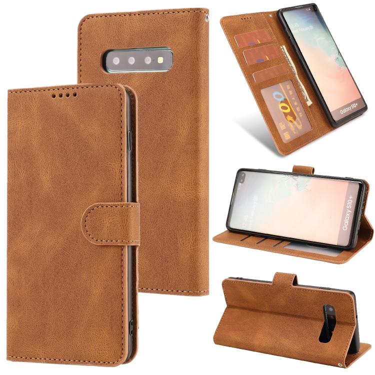 

For Samsung Galaxy S10 Fantasy Classic Skin-feel Calfskin Texture Magnetic Buckle Horizontal Flip PU Leather Case with Holder & Card Slot & Wallet(Brown)