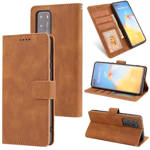 

For Huawei P40 Fantasy Classic Skin-feel Calfskin Texture Magnetic Buckle Horizontal Flip PU Leather Case with Holder & Card Slot & Wallet(Brown)