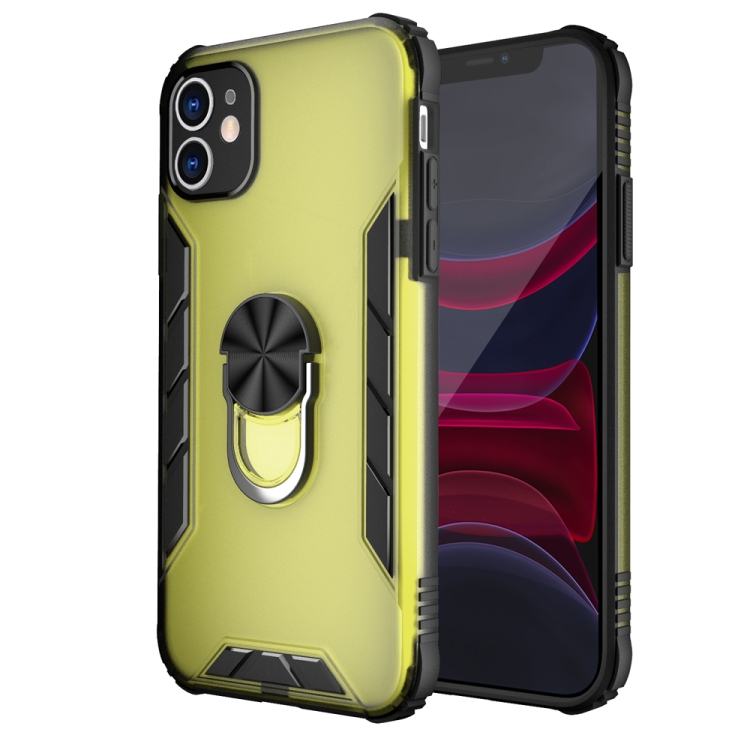 

Magnetic Frosted PC + Matte TPU Shockproof Case with Ring Holder For iPhone 11(Olive Yellow)