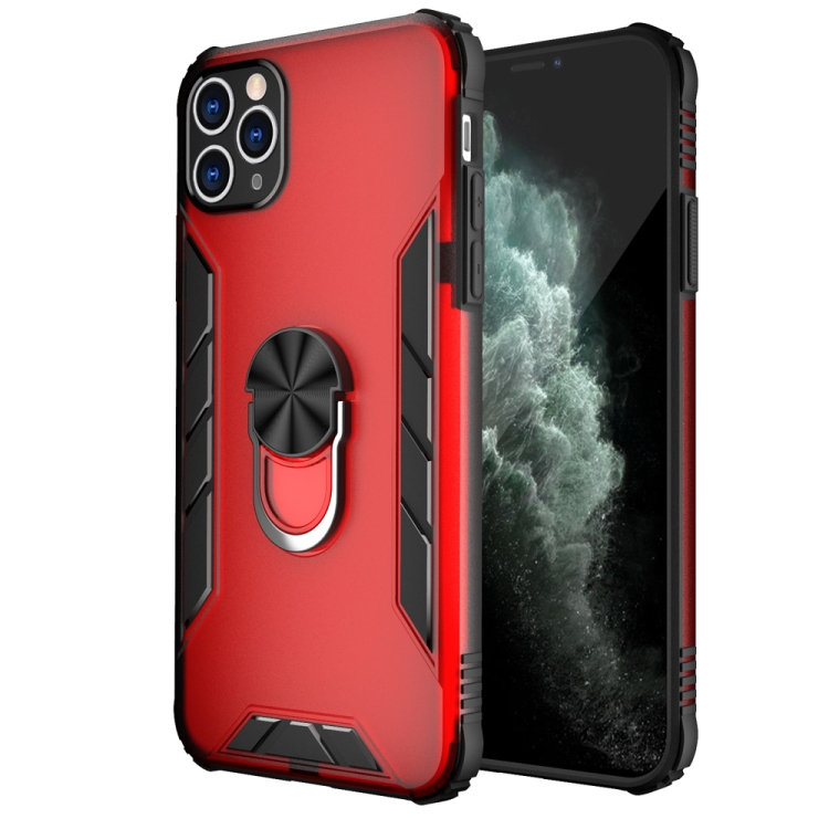 

Magnetic Frosted PC + Matte TPU Shockproof Case with Ring Holder For iPhone 11 Pro Max(China Red)