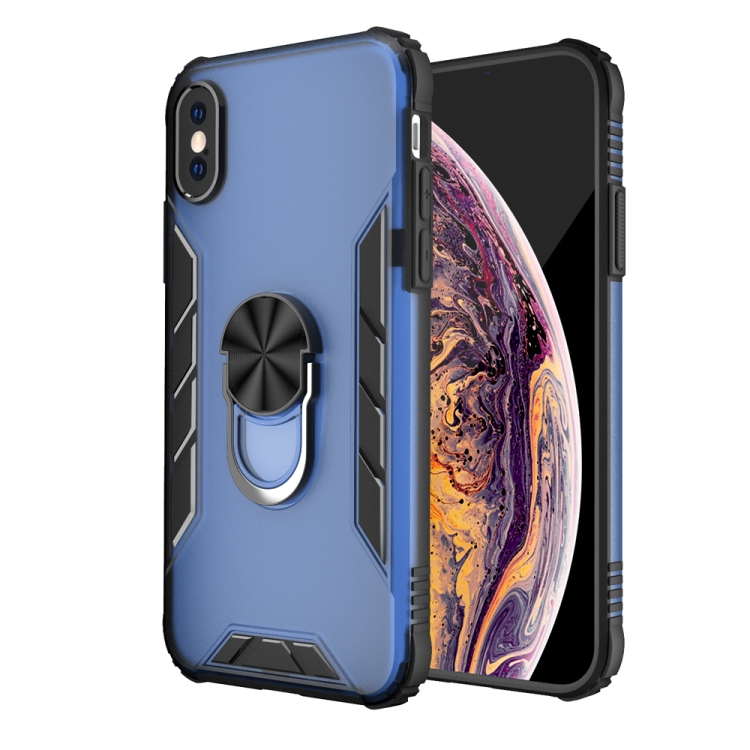 

Magnetic Frosted PC + Matte TPU Shockproof Case with Ring Holder For iPhone XS / X(Classic Blue)