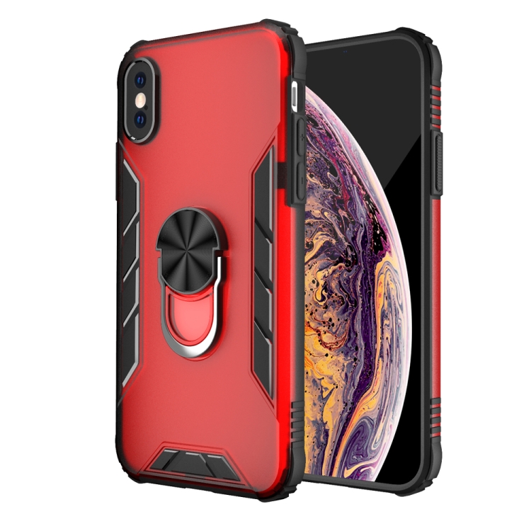 

Magnetic Frosted PC + Matte TPU Shockproof Case with Ring Holder For iPhone XS / X(China Red)