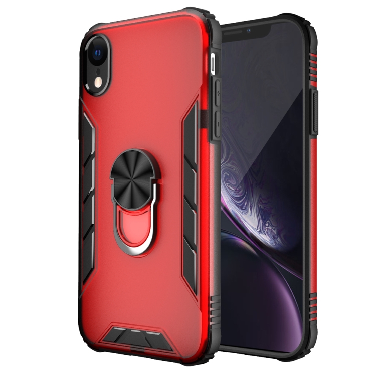 

Magnetic Frosted PC + Matte TPU Shockproof Case with Ring Holder For iPhone XR(China Red)