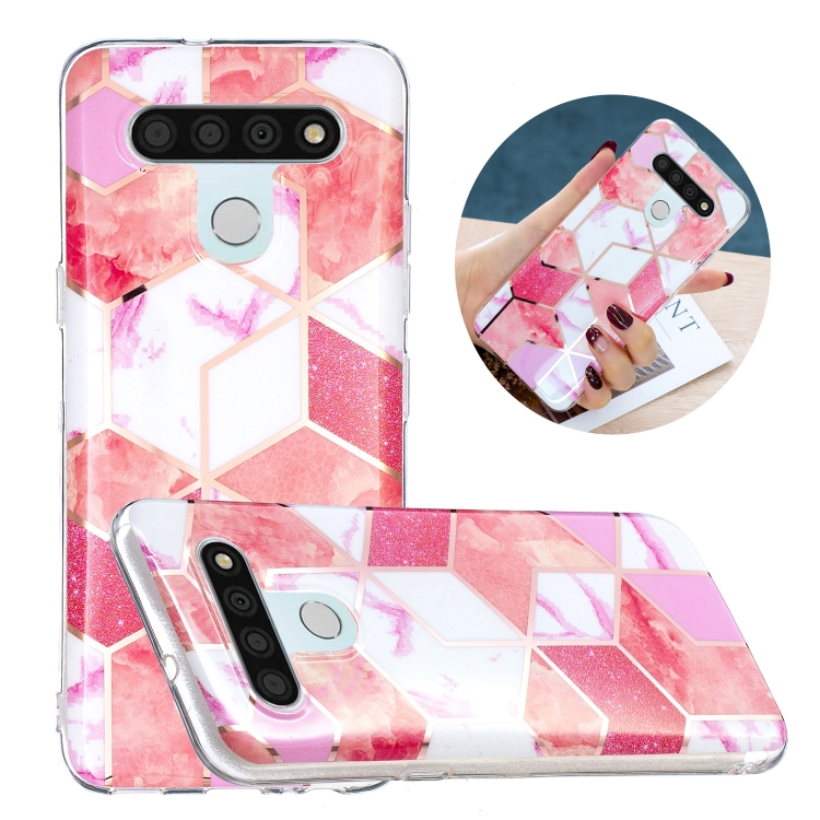

For LG K51 Flat Plating Splicing Gilding Protective Case(Cherry Glitter)