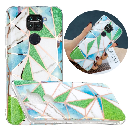 

For Xiaomi Redmi Note 9 Flat Plating Splicing Gilding Protective Case(Green Triangle)