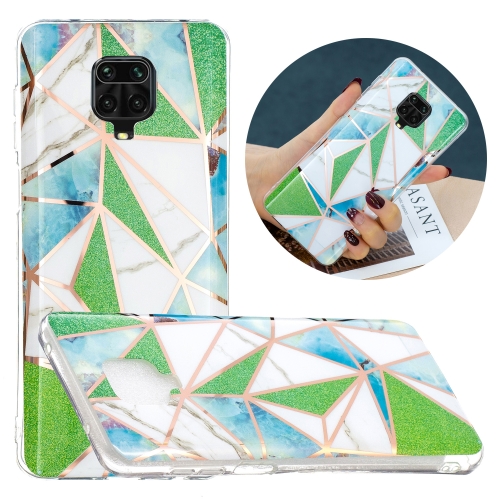 

For Xiaomi Redmi Note 9 Pro Flat Plating Splicing Gilding Protective Case(Green Triangle)