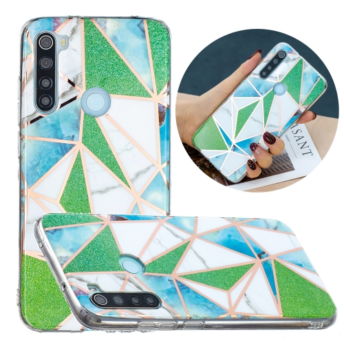 

For Xiaomi Redmi Note 8 Flat Plating Splicing Gilding Protective Case(Green Triangle)