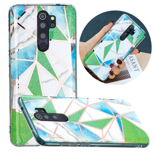 

For Xiaomi Redmi Note 8 Pro Flat Plating Splicing Gilding Protective Case(Green Triangle)