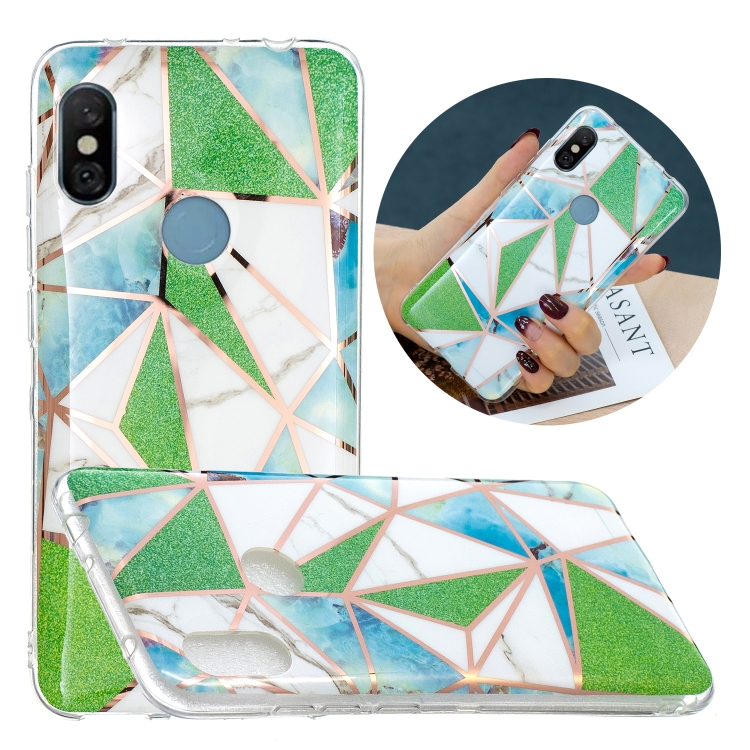 

For Xiaomi Redmi Note 6 / Note 6 Pro Flat Plating Splicing Gilding Protective Case(Green Triangle)