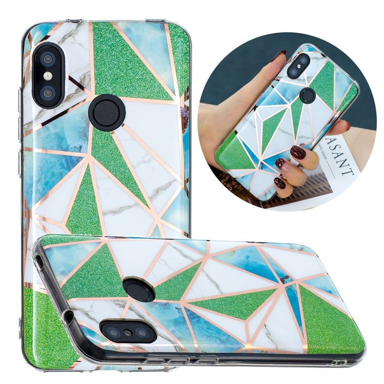 

For Xiaomi Redmi 6 Pro / Mi A2 Lite Flat Plating Splicing Gilding Protective Case(Green Triangle)