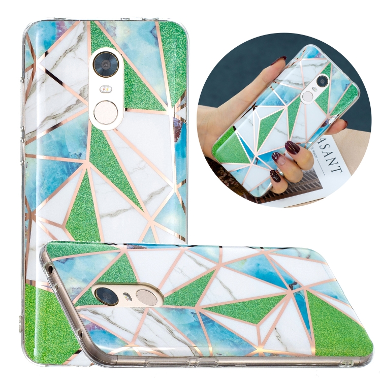 

For Xiaomi Redmi 5 Plus / Note 5 Flat Plating Splicing Gilding Protective Case(Green Triangle)