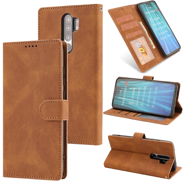 

For Xiaomi Redmi Note 8 Pro Fantasy Classic Skin-feel Calfskin Texture Magnetic Buckle Horizontal Flip PU Leather Case with Holder & Card Slot & Wallet(Brown)