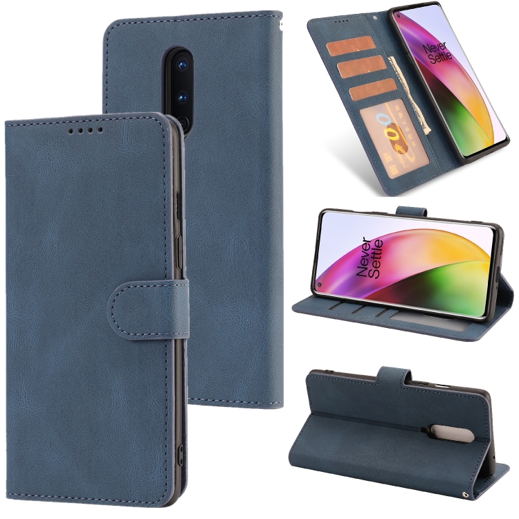 

For OnePlus 8 Fantasy Classic Skin-feel Calfskin Texture Magnetic Buckle Horizontal Flip PU Leather Case with Holder & Card Slot & Wallet(Blue)