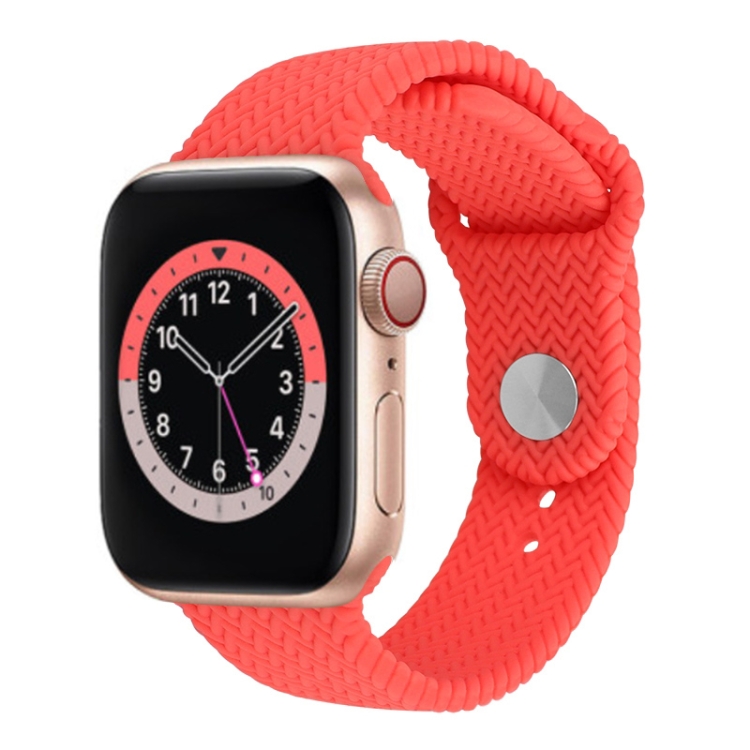 

Woven Pattern Silicone Snap Watchband For Apple Watch Series 6 & SE & 5 & 4 44mm / 3 & 2 & 1 42mm(Bright Pink)