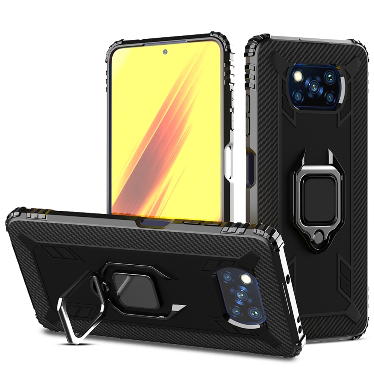 

For Xiaomi Poco X3 NFC Carbon Fiber Protective Case with 360 Degree Rotating Ring Holder(Black)