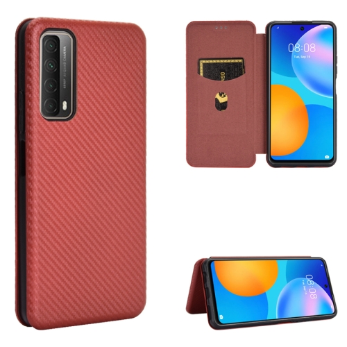 

For Huawei P Smart 2021 / Y7A Carbon Fiber Texture Magnetic Horizontal Flip TPU + PC + PU Leather Case with Card Slot(Brown)