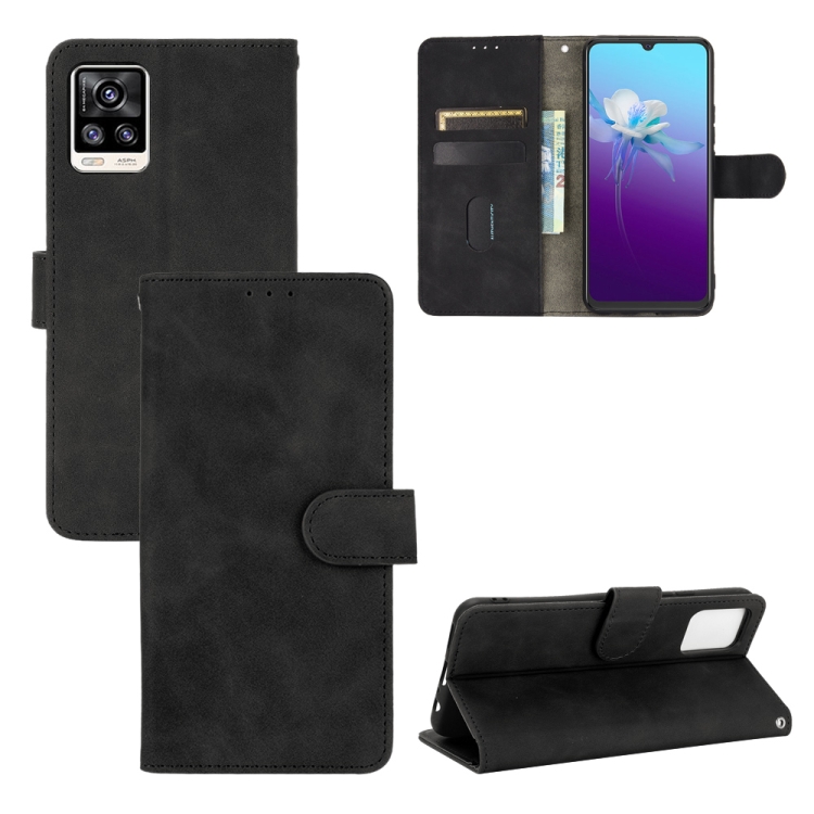 

For vivo V20 4G (Indian Version) Solid Color Skin Feel Magnetic Buckle Horizontal Flip Calf Texture PU Leather Case with Holder & Card Slots & Wallet(Black)
