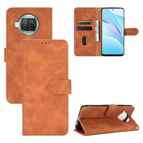 

For Xiaomi Mi 10T Lite 5G Solid Color Skin Feel Magnetic Buckle Horizontal Flip Calf Texture PU Leather Case with Holder & Card Slots & Wallet(Brown)