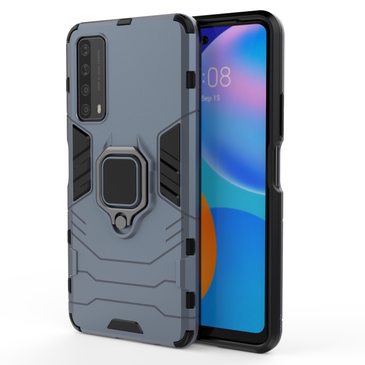 

For Huawei P Smart (2021) PC + TPU Shockproof Protective Case with Magnetic Ring Holder(Blue)