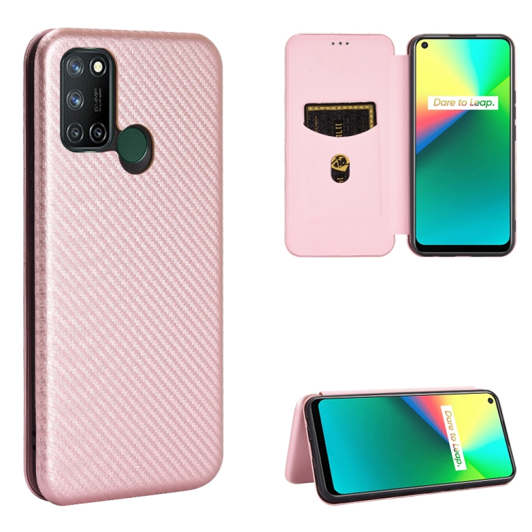 

For OPPO Realme 7i Carbon Fiber Texture Magnetic Horizontal Flip TPU + PC + PU Leather Case with Card Slot(Pink)