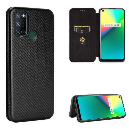 

For OPPO Realme 7i Carbon Fiber Texture Magnetic Horizontal Flip TPU + PC + PU Leather Case with Card Slot(Black)