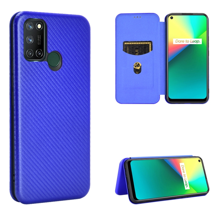 

For OPPO Realme 7i Carbon Fiber Texture Magnetic Horizontal Flip TPU + PC + PU Leather Case with Card Slot(Blue)
