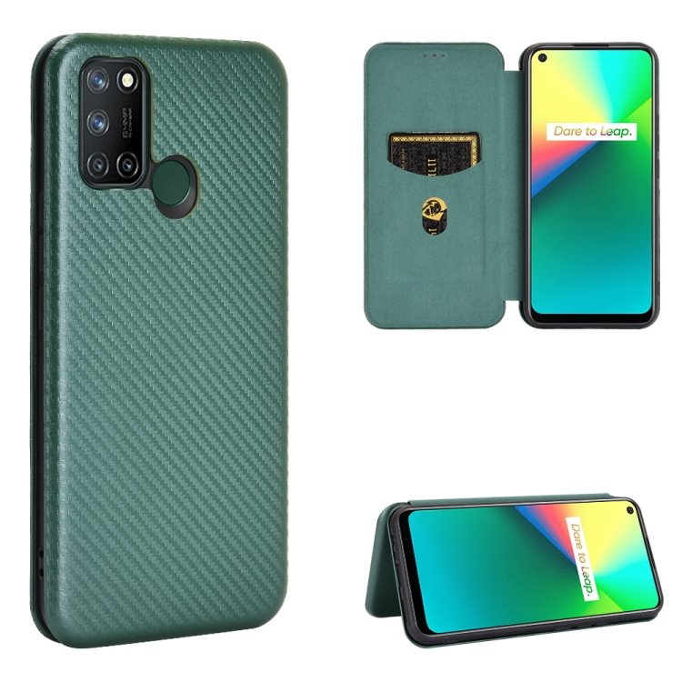 

For OPPO Realme 7i Carbon Fiber Texture Magnetic Horizontal Flip TPU + PC + PU Leather Case with Card Slot(Green)