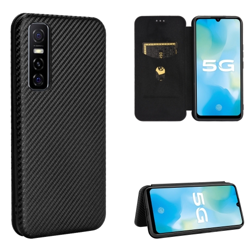 

For vivo Y73s Carbon Fiber Texture Magnetic Horizontal Flip TPU + PC + PU Leather Case with Card Slot(Black)