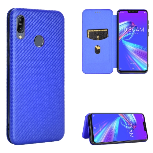 

For Asus Zenfone Max (M2) ZB633KL Carbon Fiber Texture Magnetic Horizontal Flip TPU + PC + PU Leather Case with Card Slot(Blue)