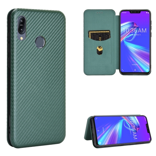 

For Asus Zenfone Max (M2) ZB633KL Carbon Fiber Texture Magnetic Horizontal Flip TPU + PC + PU Leather Case with Card Slot(Green)