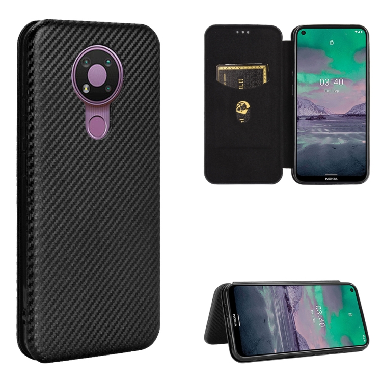 

For Nokia 3.4 Carbon Fiber Texture Magnetic Horizontal Flip TPU + PC + PU Leather Case with Card Slot(Black)