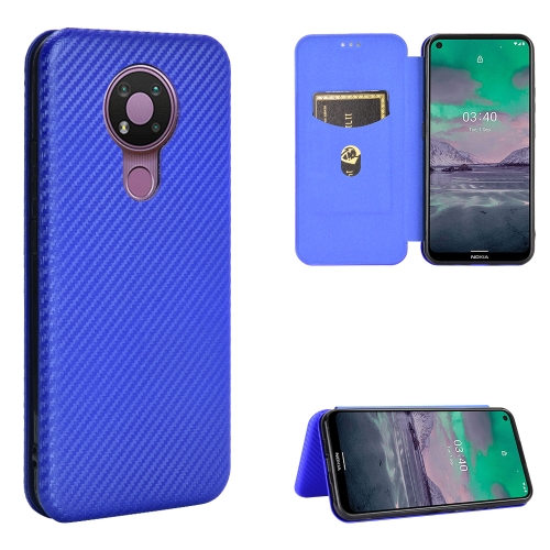 

For Nokia 3.4 Carbon Fiber Texture Magnetic Horizontal Flip TPU + PC + PU Leather Case with Card Slot(Blue)