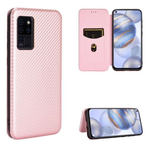 

For Oukitel C21 Carbon Fiber Texture Magnetic Horizontal Flip TPU + PC + PU Leather Case with Card Slot(Pink)