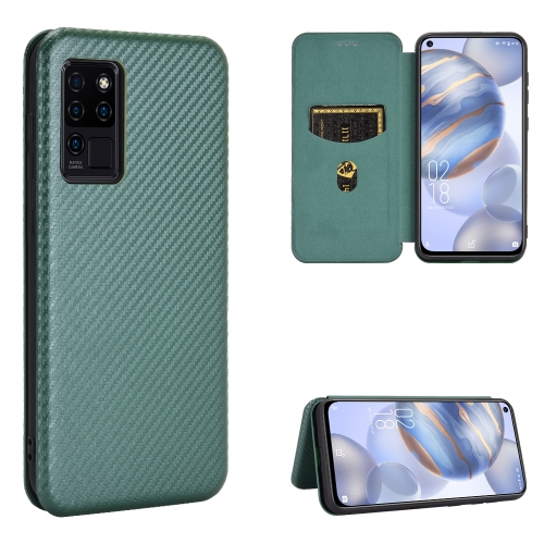 

For Oukitel C21 Carbon Fiber Texture Magnetic Horizontal Flip TPU + PC + PU Leather Case with Card Slot(Green)