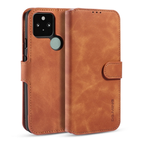 

For Google Pixel 5 DG.MING Retro Oil Side Horizontal Flip Case with Holder & Card Slots & Wallet(Brown)