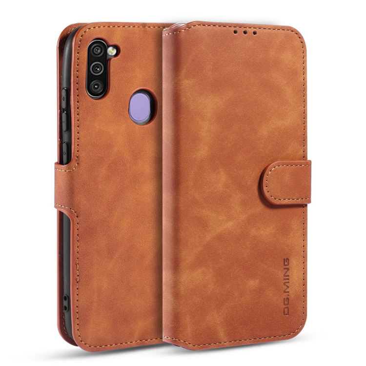 

For Samsung Galaxy A11 (US Version) DG.MING Retro Oil Side Horizontal Flip Case with Holder & Card Slots & Wallet(Brown)