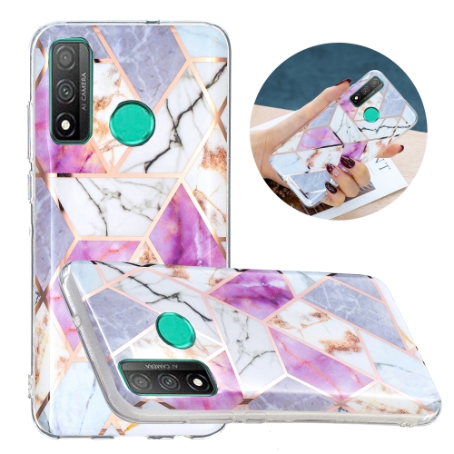 

For Huawei P Smart 2020 Flat Plating Splicing Gilding Protective Case(Purple White Marble Color Matching)