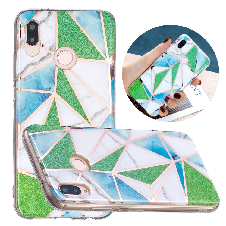 

For Huawei P20 Lite Flat Plating Splicing Gilding Protective Case(Green Triangle Body Color Matching)