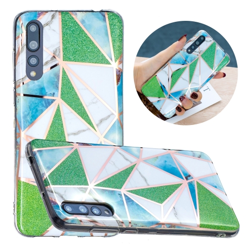 

For Huawei P20 Pro Flat Plating Splicing Gilding Protective Case(Green Triangle Body Color Matching)