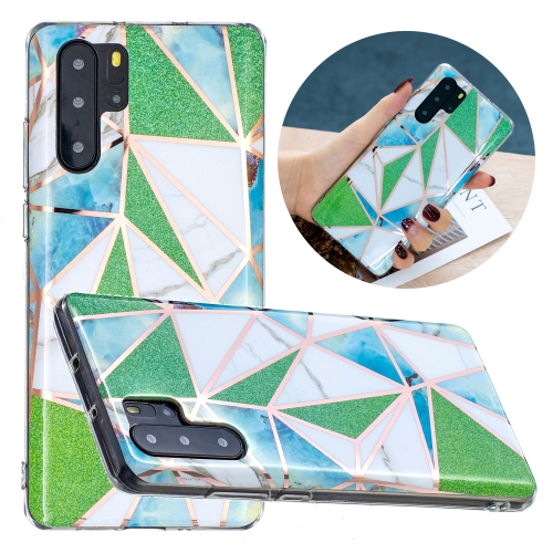 

For Huawei P30 Pro Flat Plating Splicing Gilding Protective Case(Green Triangle Body Color Matching)