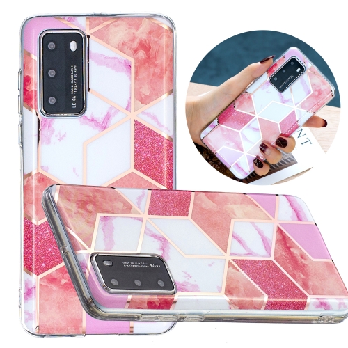 

For Huawei P40 Flat Plating Splicing Gilding Protective Case(Cherry Glitter Color Matching)