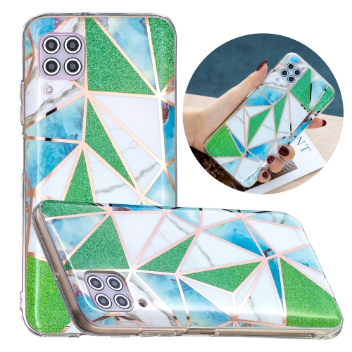 

For Huawei P40 Lite Flat Plating Splicing Gilding Protective Case(Green Triangle Body Color Matching)