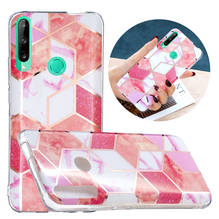 

For Huawei Y7p Flat Plating Splicing Gilding Protective Case(Cherry Glitter Color Matching)