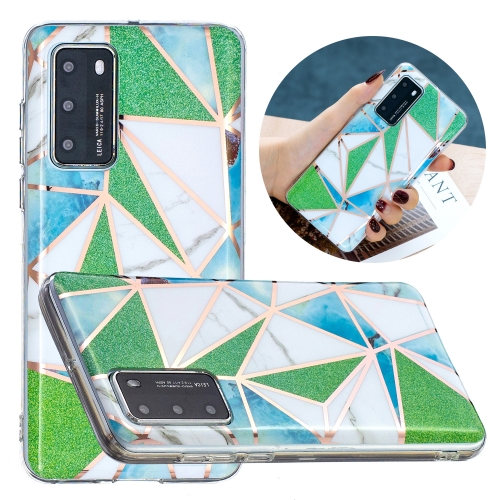 

For Huawei P40 Pro Flat Plating Splicing Gilding Protective Case(Green Triangle Body Color Matching)