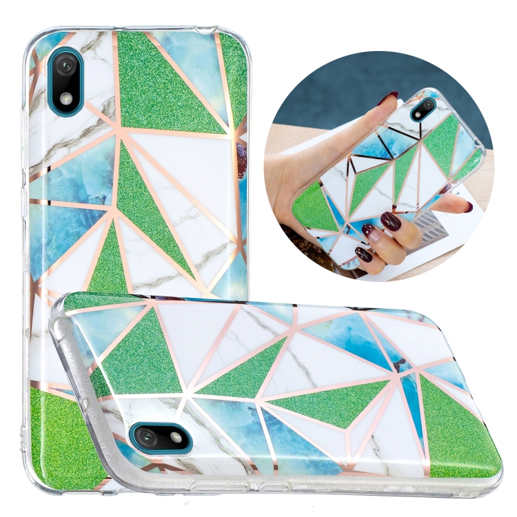 

For Huawei Y5 (2019) Flat Plating Splicing Gilding Protective Case(Green Triangle Body Color Matching)