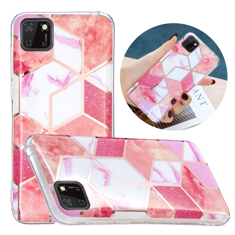 

For Huawei Y5p Flat Plating Splicing Gilding Protective Case(Cherry Glitter Color Matching)