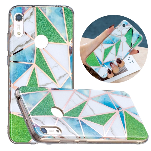 

For Huawei Y6 (2019) Flat Plating Splicing Gilding Protective Case(Green Triangle Body Color Matching)