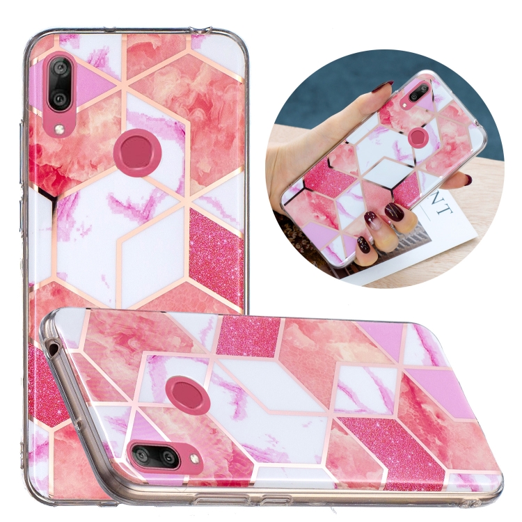 

For Huawei Y7 (2019) Flat Plating Splicing Gilding Protective Case(Cherry Glitter Color Matching)