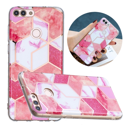 

For Huawei Enjoy 7S Flat Plating Splicing Gilding Protective Case(Cherry Glitter Color Matching)